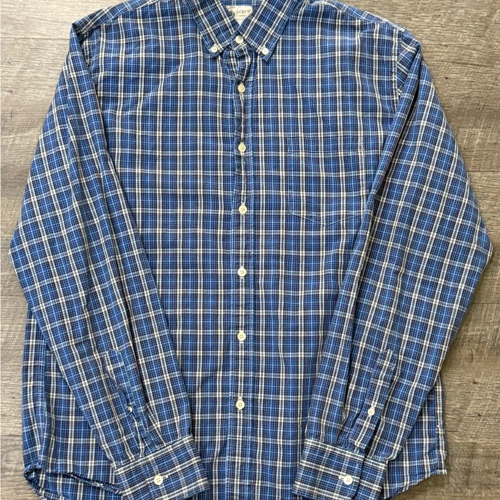 J. Crew Blue and White Checkered Shirt
